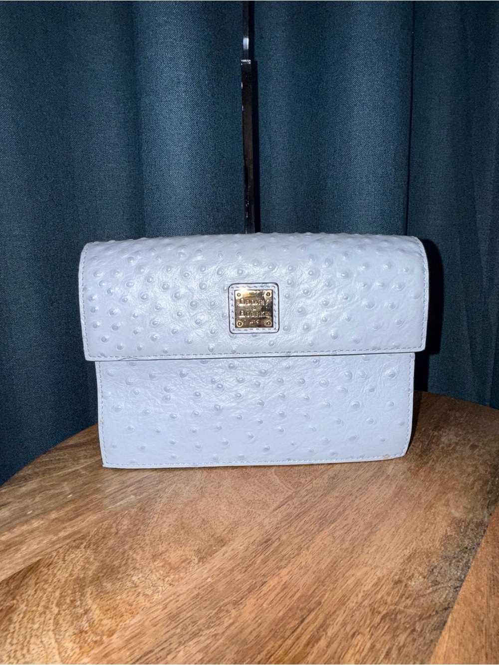 Dooney & Bourke Light Blue Ostrich-Embossed East West Flap Crossbody Bag